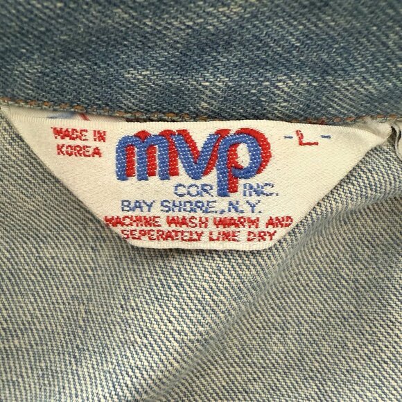 VTG MVP Cor Inc MILLER LITE Blue Denim Jean Jacket Distressed Men's Size Large - Picture 3 of 16